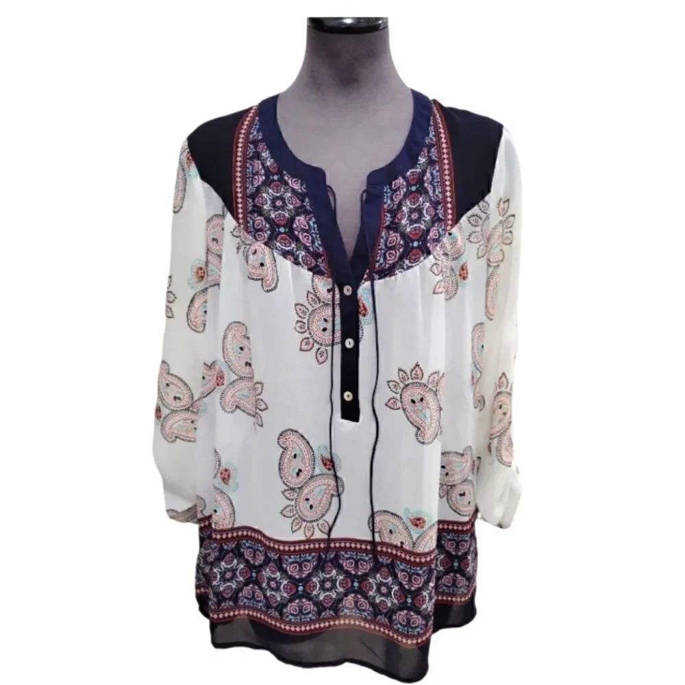EC DANIEL RAINN DR2 BOHO SHEER PAISLEY TUNIC SZ.M